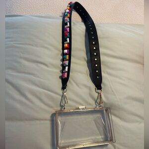 Clear Handbag with Black Strap and Multicolor Accents